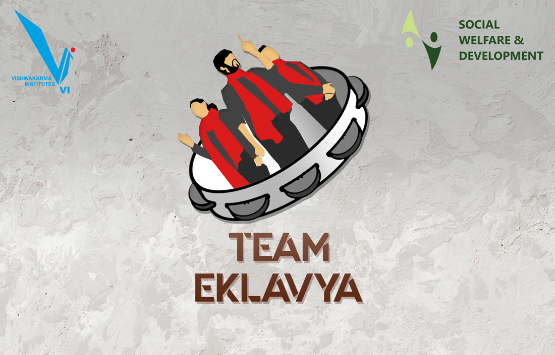 Team Eklavya logo - figures celebrating around a tambourine, with the Vishwakarma Institutes mark